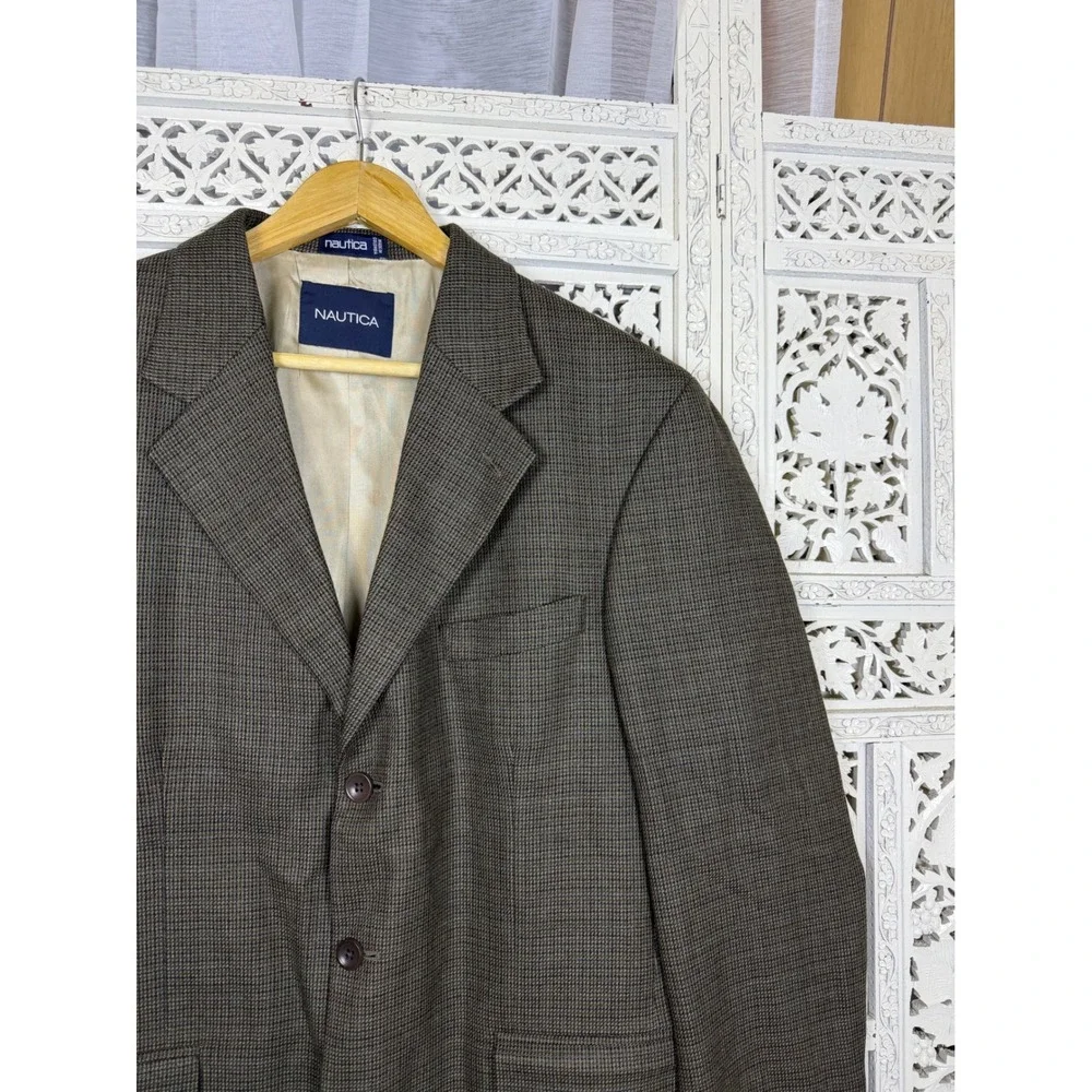 Nautica Lambswool Plaid 3 Button Blazer Mens 41R Career Academia Business‎
